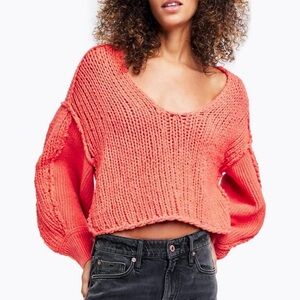 We The Free Sea Bright Chunky Knit Cropped Sweater